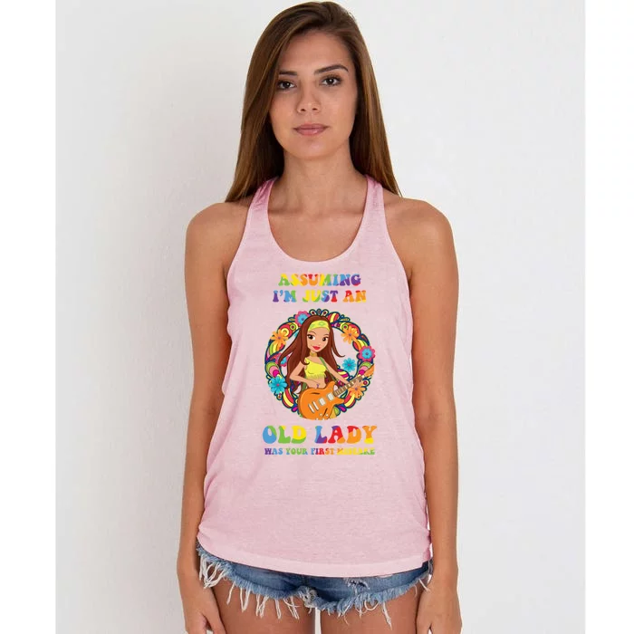 Assuming Im Just An Old Lady Hippie Hippies Retro Hippy Gift Women's Knotted Racerback Tank