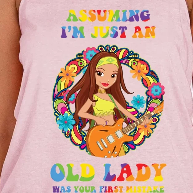 Assuming Im Just An Old Lady Hippie Hippies Retro Hippy Gift Women's Knotted Racerback Tank