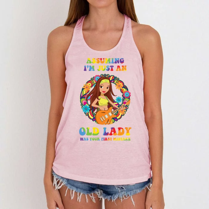 Assuming Im Just An Old Lady Hippie Hippies Retro Hippy Gift Women's Knotted Racerback Tank