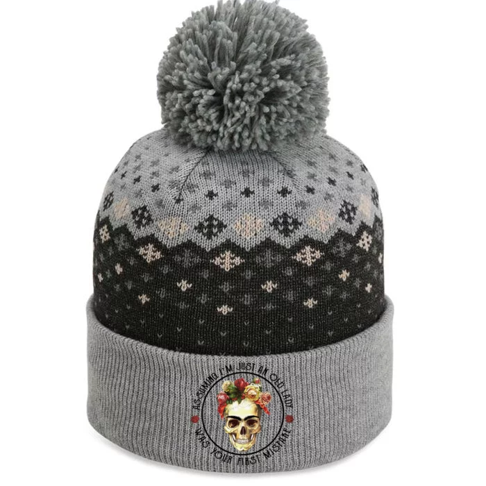 Assuming Im Just An Old Lady Skull Flower Gift The Baniff Cuffed Pom Beanie