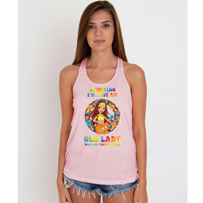 Assuming Im Just An Old Lady Hippie Hippies Retro Hippy Cute Gift Women's Knotted Racerback Tank