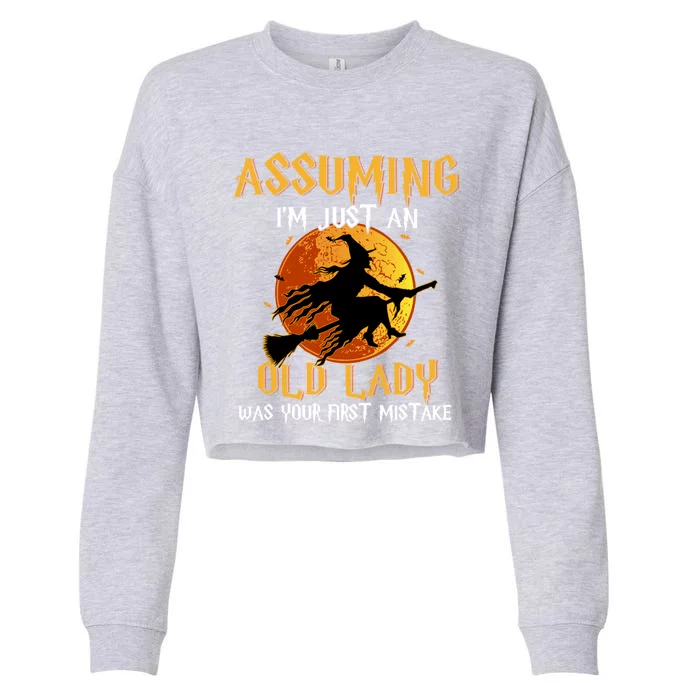 Assuming Im Just An Old Lady Was Your First Mistake Witch Gift Cropped Pullover Crew