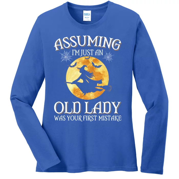 Assuming Im Just An Old Lady Witch Broom Witch Halloween Gift Ladies Long Sleeve Shirt