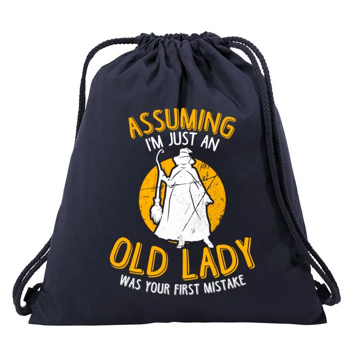 Assuming Im Just An Old Lady Your First Mistake Halloween Gift Drawstring Bag