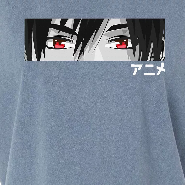 Anime In Japanese Characters Kawaii Eyes Face Garment-Dyed Women's Muscle Tee