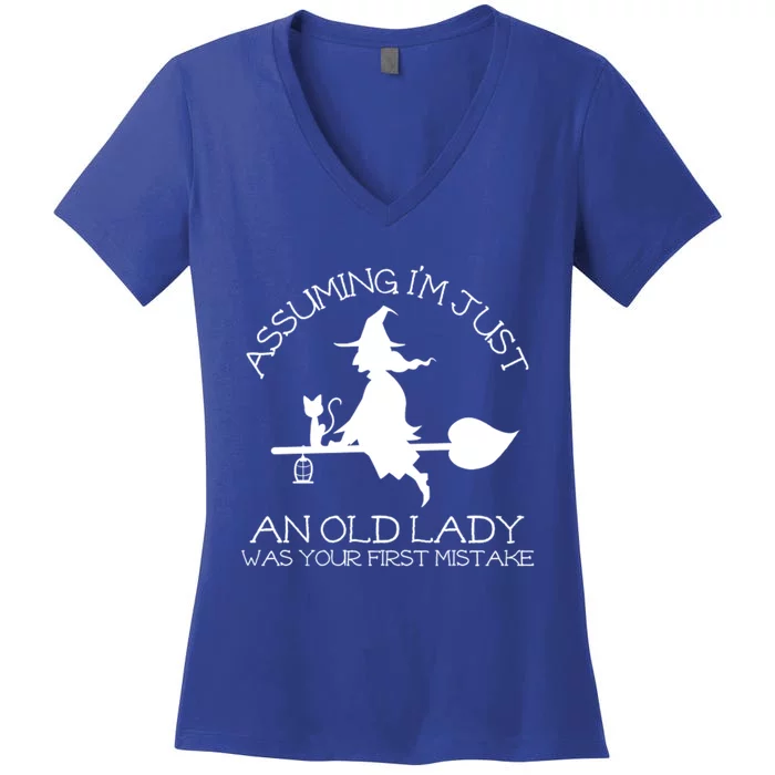 Assuming Im Just An Old Lady Mistake Halloween Witch Salem Gift Women's V-Neck T-Shirt