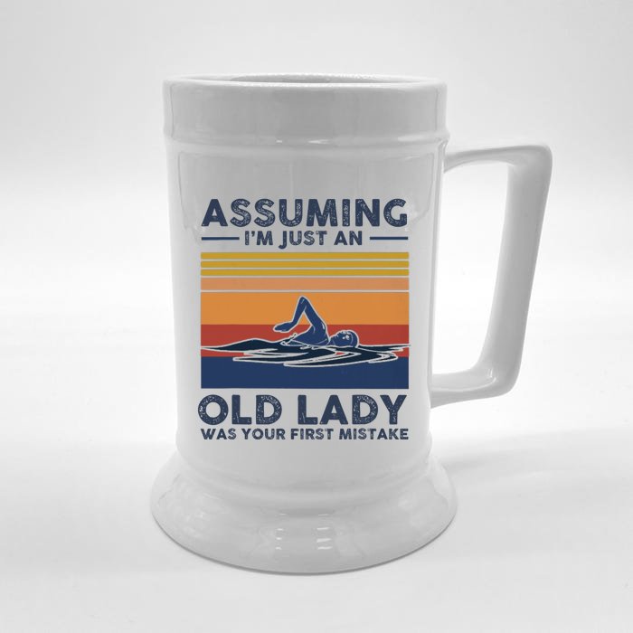 Assuming Im Just An Old Lady Swimming Lover Vintage Retro Front & Back Beer Stein