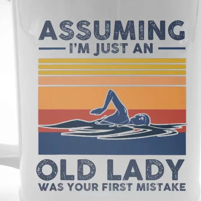 Assuming Im Just An Old Lady Swimming Lover Vintage Retro Front & Back Beer Stein