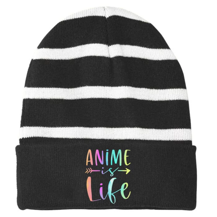 Anime is Life   Manga Anime Lover Gifts Anime Merch Striped Beanie with Solid Band