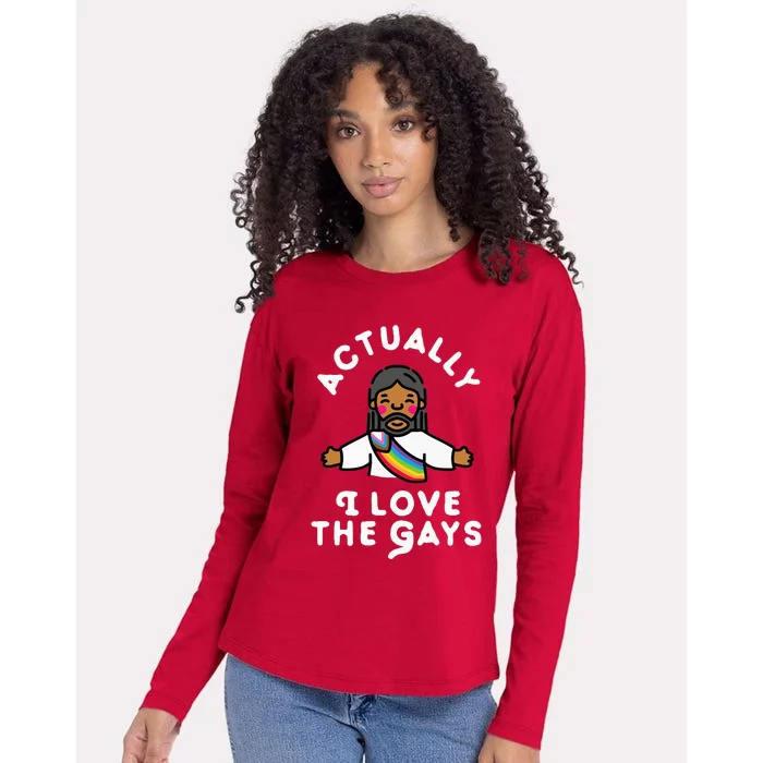 Actually I Love The Gays Jesus Womens Cotton Relaxed Long Sleeve T-Shirt