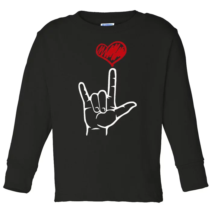 ASL I Love You Hand Heart American Sign Language Toddler Long Sleeve Shirt