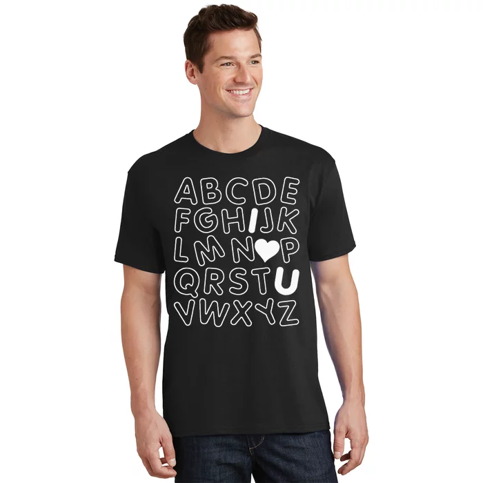 ABC I Love You Alphabet Teachers Day Valentines Day Heart T-Shirt