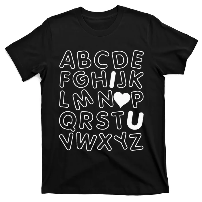 ABC I Love You Alphabet Teachers Day Valentines Day Heart T-Shirt