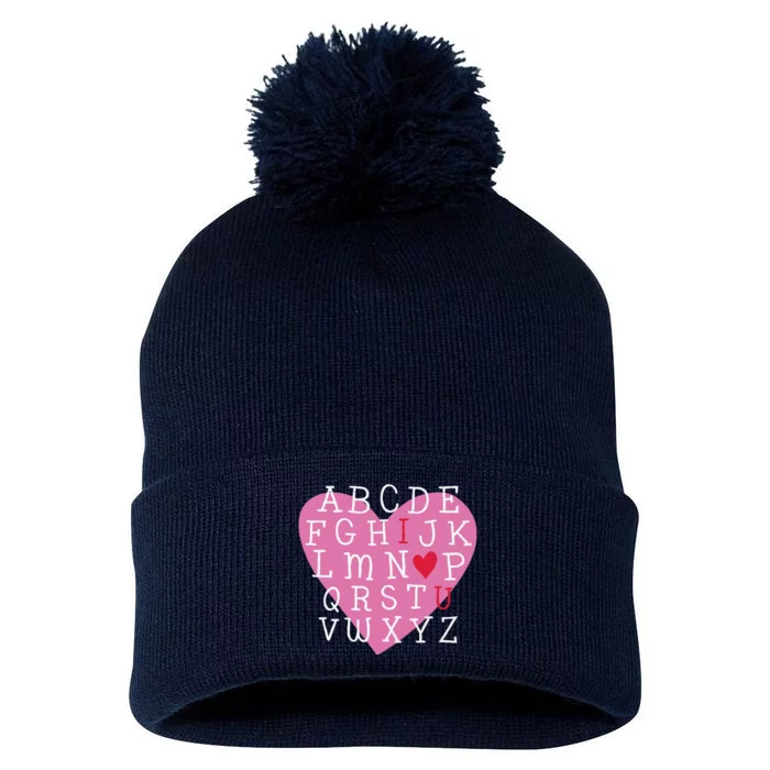 ABC I Love You Valentines Day Heart Gift Pom Pom 12in Knit Beanie