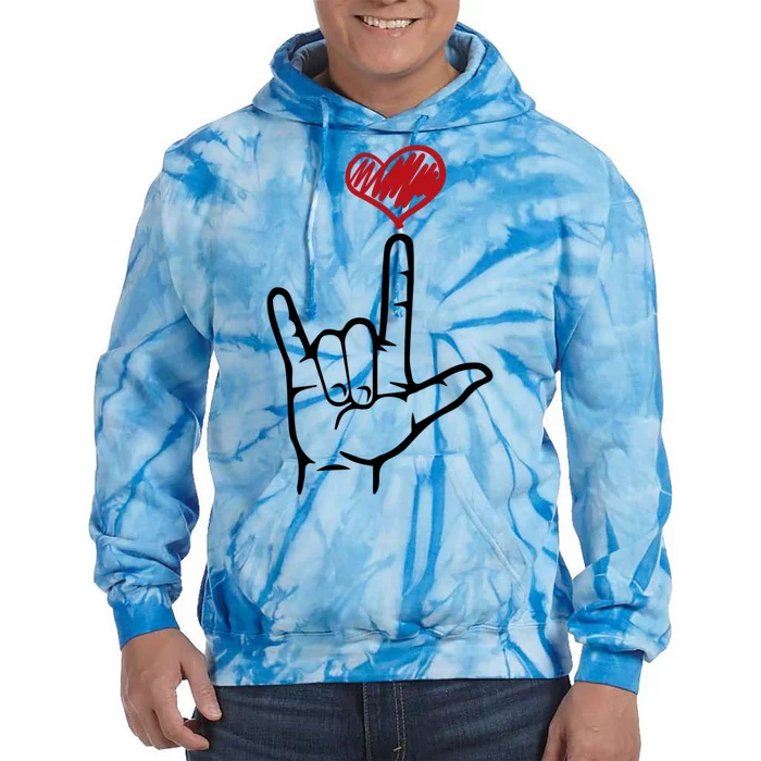 Asl I Love You Hand Heart Sign Language Gift Tie Dye Hoodie