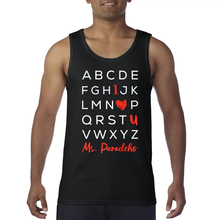 Abc I Love U Valentines Day Funny Aphabet Teacher Student Tank Top