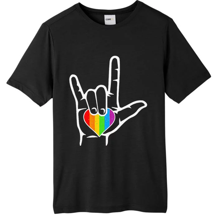 ASL I Love You Hand Heart LGBT Rainbow Sign Language Pride ChromaSoft Performance T-Shirt