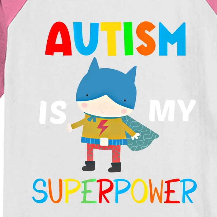 Autism Is My Superpower Autism Superhero Gift Kids Colorblock Raglan Jersey