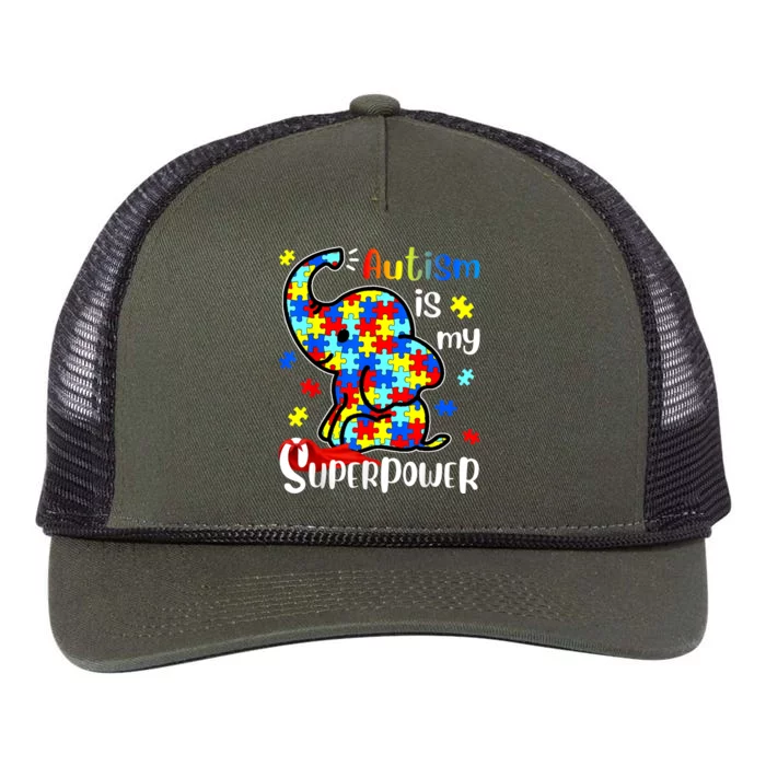 Autism Is My Superpower Cute Elephant Autism Awareness Retro Rope Trucker Hat Cap