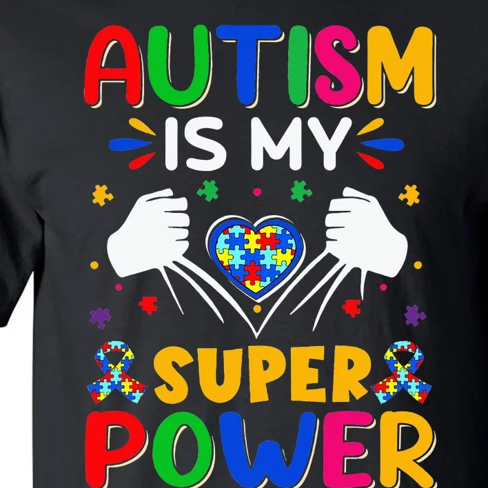 Autism is My Super Power Heart Puzzle Autism Awareness Tall T-Shirt