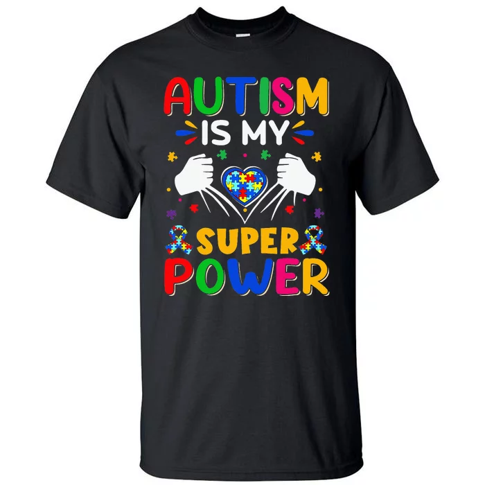 Autism is My Super Power Heart Puzzle Autism Awareness Tall T-Shirt