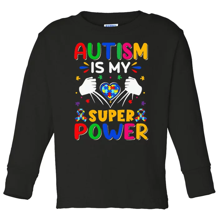 Autism is My Super Power Heart Puzzle Autism Awareness Toddler Long Sleeve Shirt