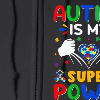 Autism is My Super Power Heart Puzzle Autism Awareness Full Zip Hoodie