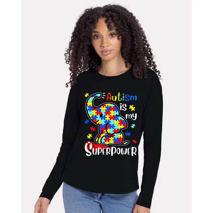 Autism Is My Superpower Cute Elephant Autism Awareness Womens Cotton Relaxed Long Sleeve T-Shirt