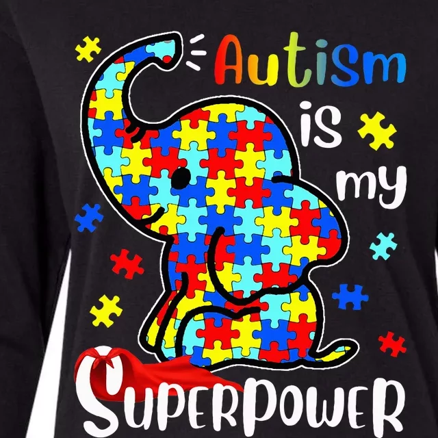 Autism Is My Superpower Cute Elephant Autism Awareness Womens Cotton Relaxed Long Sleeve T-Shirt