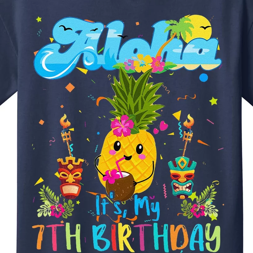 Aloha Its My 7th Birthday 7 Years Hawaiian Luau Candle Kids T-Shirt