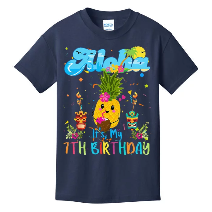 Aloha Its My 7th Birthday 7 Years Hawaiian Luau Candle Kids T-Shirt