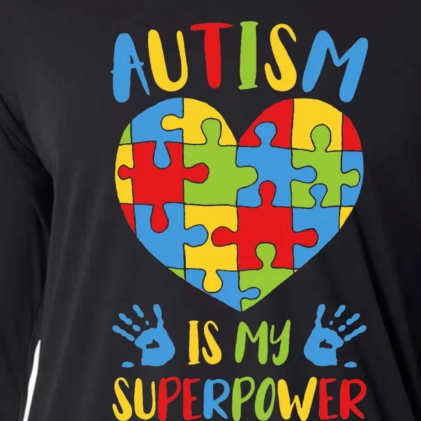 Autism is My Superpower Superhero Autism Awareness Cooling Performance Long Sleeve Crew