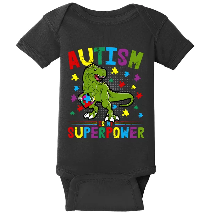 Autism Is My Superpower Autism Dinosaur Baby Bodysuit