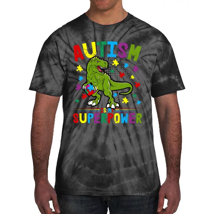 Autism Is My Superpower Autism Dinosaur Tie-Dye T-Shirt