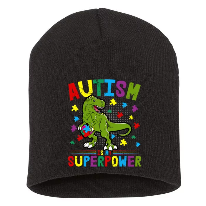 Autism Is My Superpower Autism Dinosaur Short Acrylic Beanie