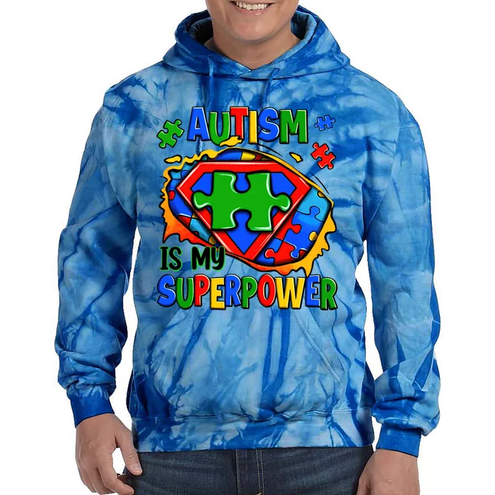 Autism Is My Super Power Superhero Autism Awareness Cute Gift Tie Dye Hoodie