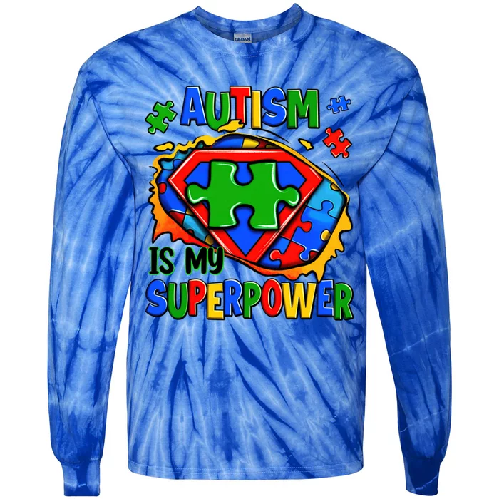 Autism Is My Super Power Superhero Autism Awareness Cute Gift Tie-Dye Long Sleeve Shirt