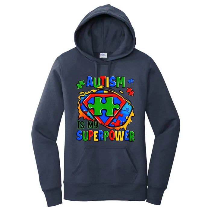 Autism Is My Super Power Superhero Autism Awareness Cute Gift Women's Pullover Hoodie