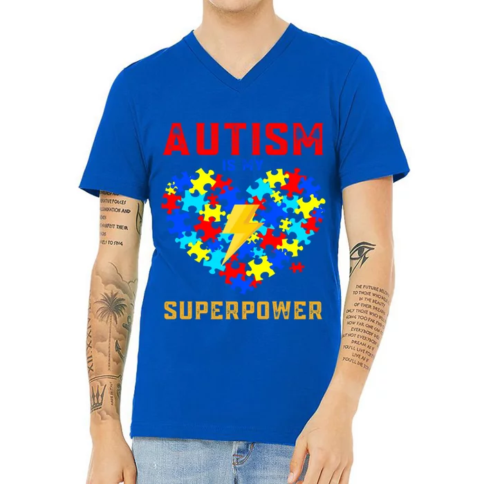 Autism Is My Super Power Superhero Autism Awareness Gift V-Neck T-Shirt