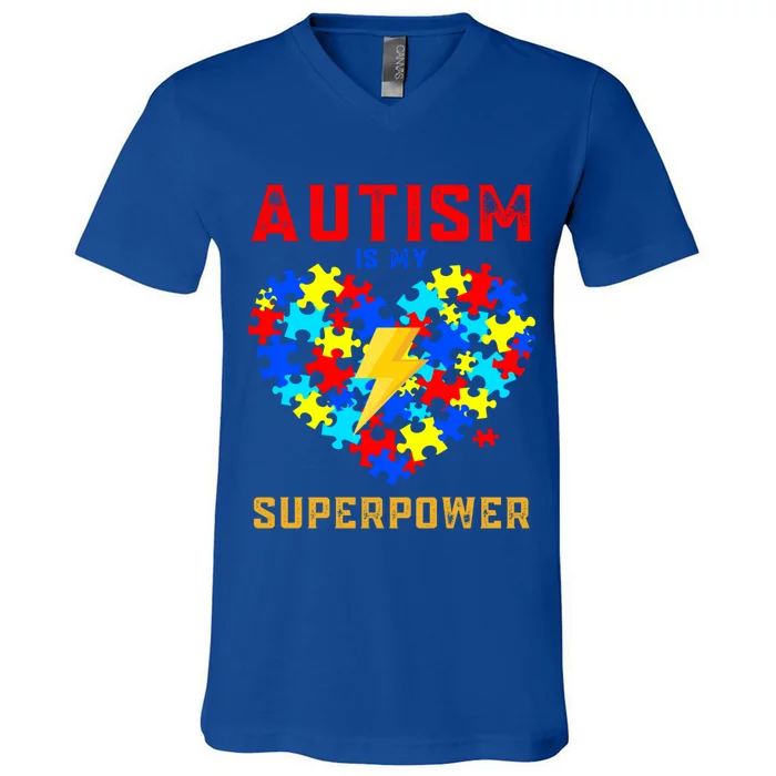 Autism Is My Super Power Superhero Autism Awareness Gift V-Neck T-Shirt