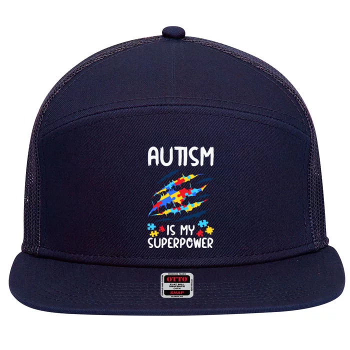 'Autism Is My Superpower 7 Panel Mesh Trucker Snapback Hat