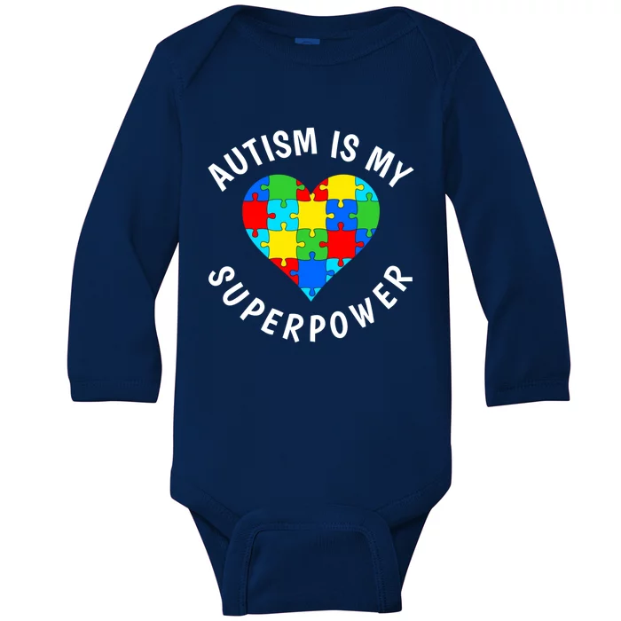 Autism Is My Superpower World Autism Awareness Day 2024 Gift Baby Long Sleeve Bodysuit