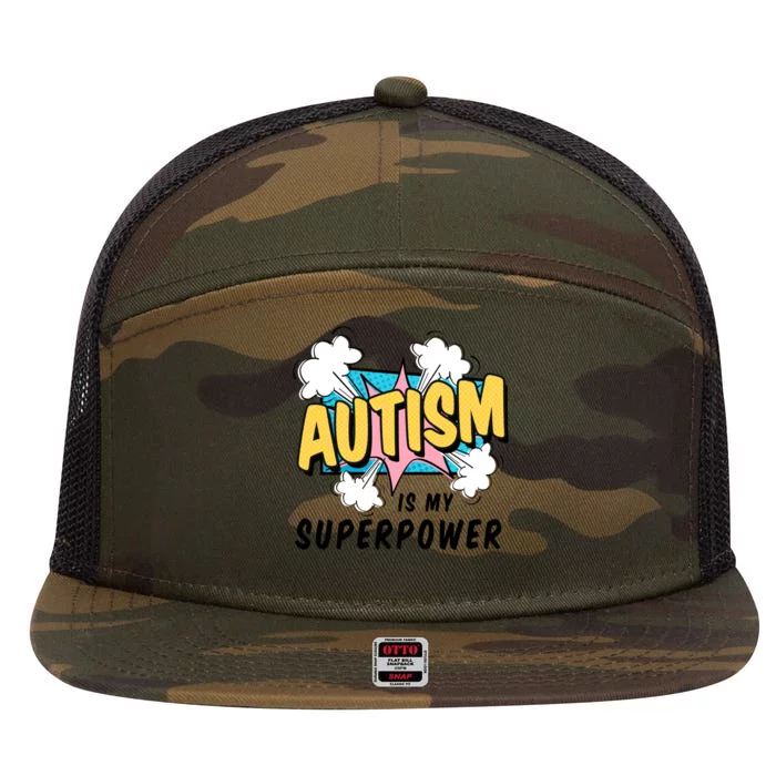 Autism Is My Superpower / Raise Awareness Autistic Support Cute Gift 7 Panel Mesh Trucker Snapback Hat