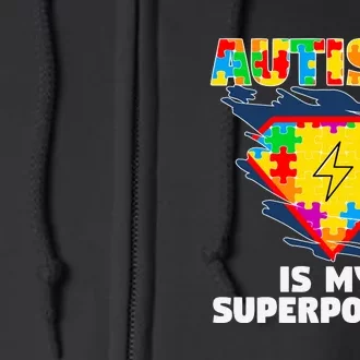 Autism Is My Super Power Superhero Puzzle Autism Awareness Full Zip Hoodie