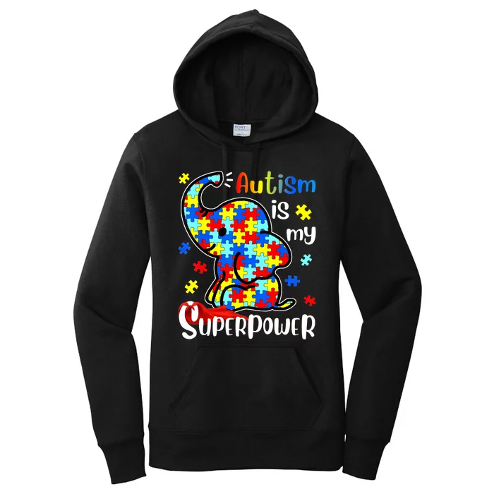 Autism Is My Superpower Cute Elephant Autism Awareness Women's Pullover Hoodie