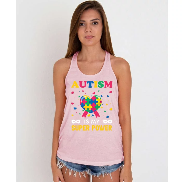 Autism Is My Super Power Autism Day Love Puzzle Support Gift Women's Knotted Racerback Tank