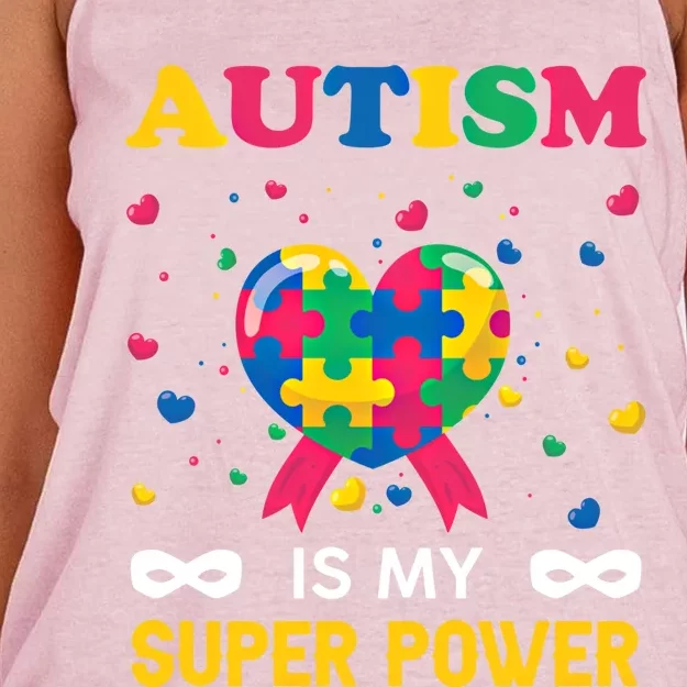 Autism Is My Super Power Autism Day Love Puzzle Support Gift Women's Knotted Racerback Tank