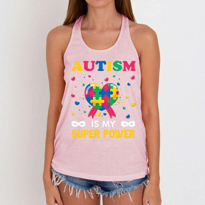 Autism Is My Super Power Autism Day Love Puzzle Support Gift Women's Knotted Racerback Tank