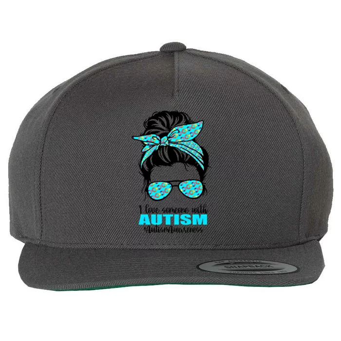 Autism Infinity Messy Bun I Love Someone With Autism Gift Wool Snapback Cap