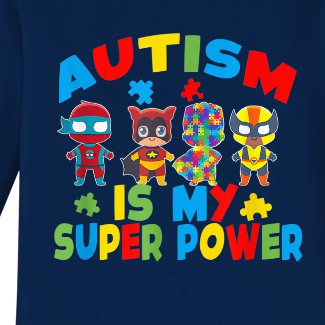 Autism Is My Super Power Superhero Autism Awareness Baby Long Sleeve Bodysuit